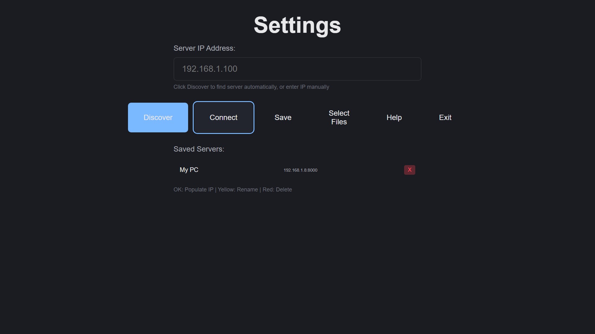 Settings screen